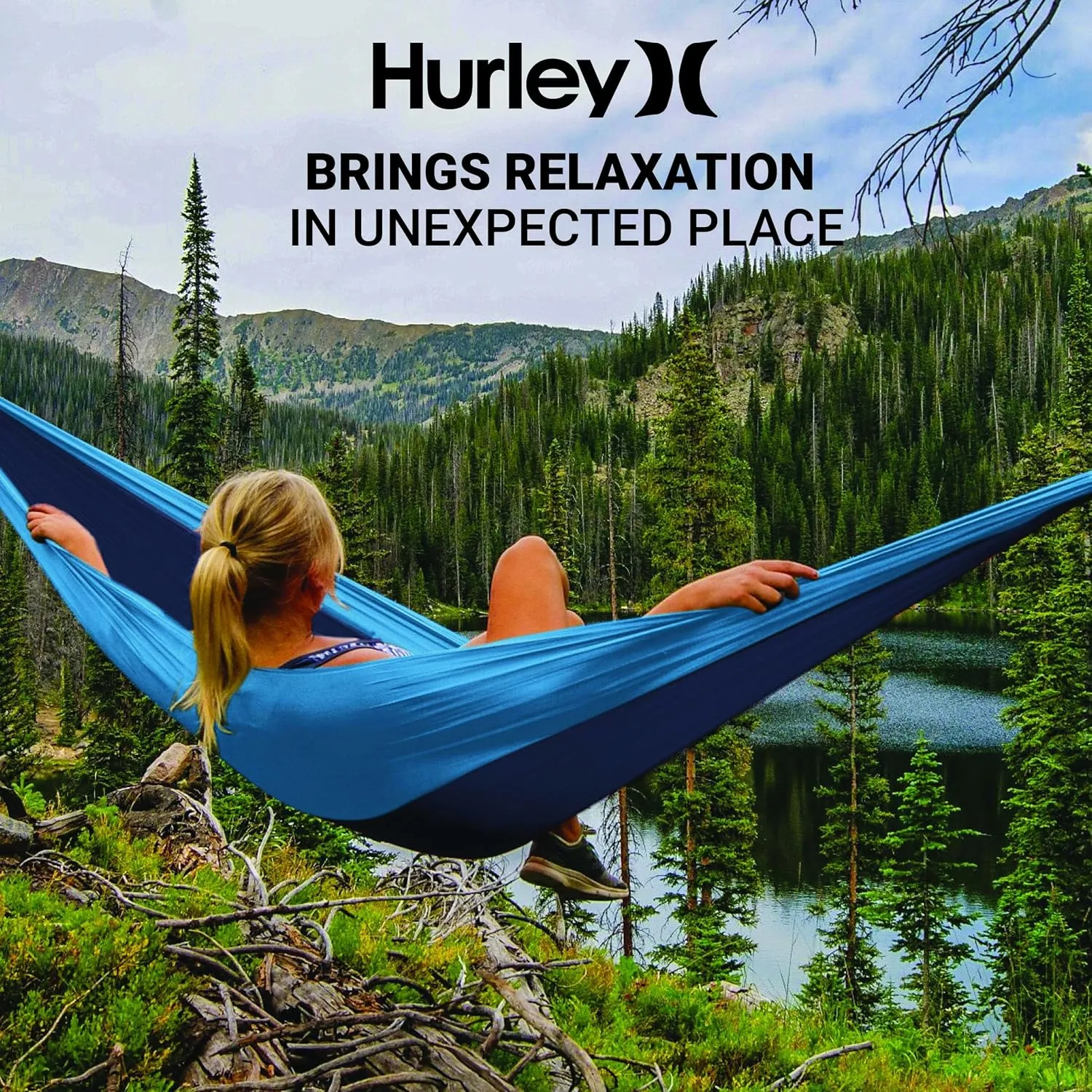 Hurley Duo Camping Hammock - 2 Person Portable Hammock for Camping, Heavy Duty Hammock, Parachute Nylon Fabric - Camping Accessories for Outdoor Activity - Holds Up to 400lbs, Iceberg Green, 118 x 79