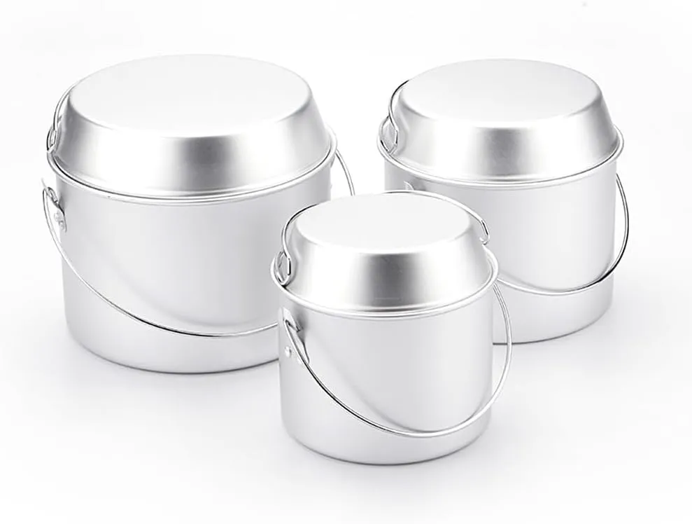 HXBER Outdoor Camping Pot and Pan Set Aluminum Hanging Pot Folding Handle Frying Pan for Camping Hiking