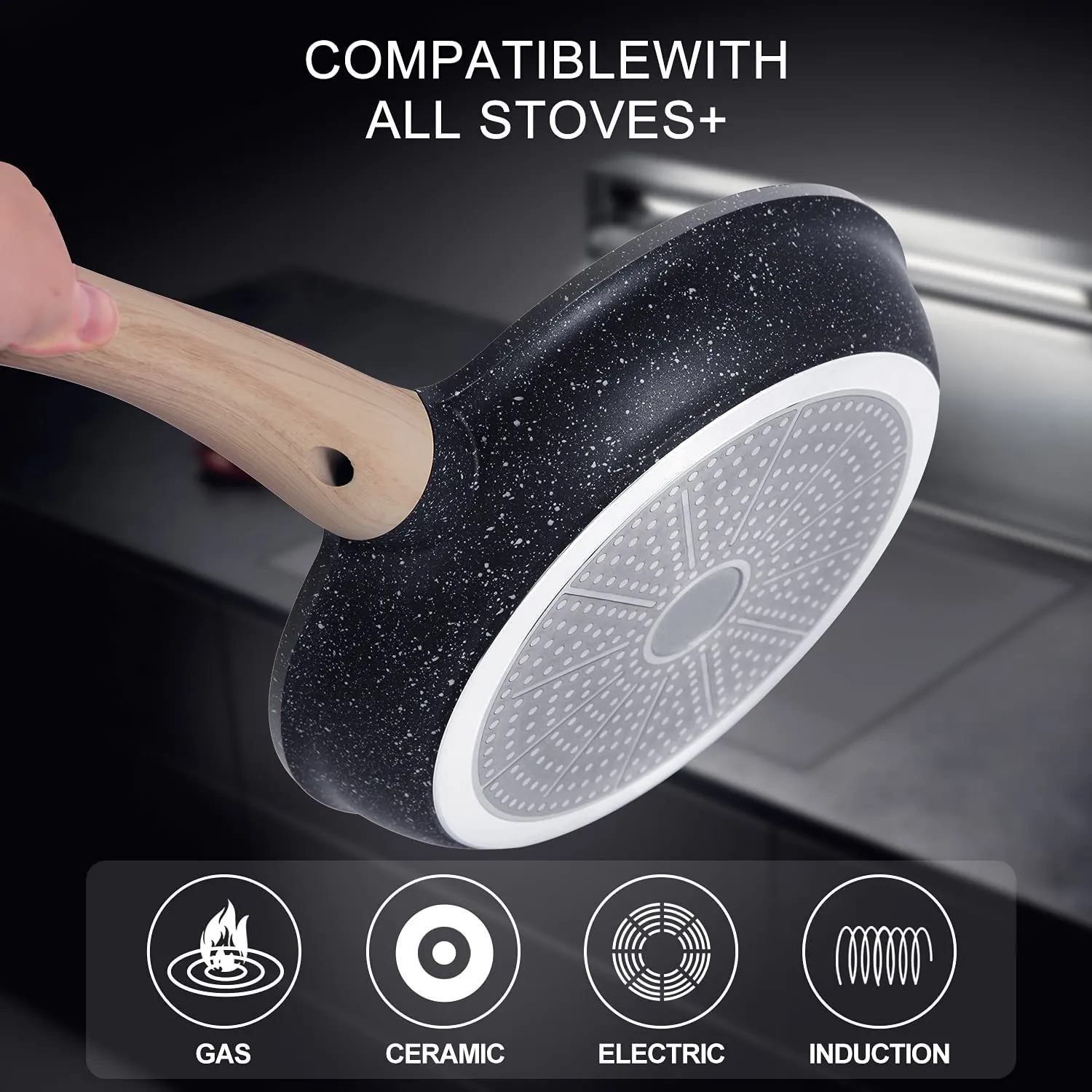 HZHYSEA Nonstick Frying Pan Skillet Granite Coating Egg Omelet Pan 8 Inch Nonstick Pan with Woodgrain Handle, Non Stick Cooking Pans for All Stove Tops, PTFE PFOA Free, Induction Compatible