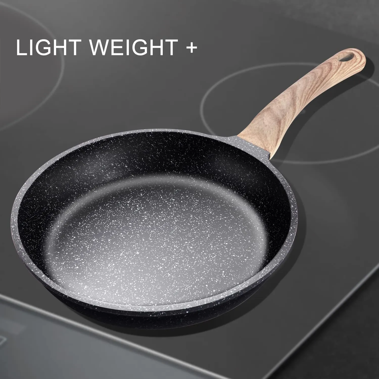 HZHYSEA Nonstick Frying Pan Skillet Granite Coating Egg Omelet Pan 8 Inch Nonstick Pan with Woodgrain Handle, Non Stick Cooking Pans for All Stove Tops, PTFE PFOA Free, Induction Compatible