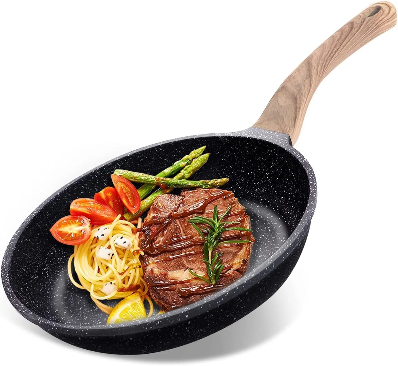 HZHYSEA Nonstick Frying Pan Skillet Granite Coating Egg Omelet Pan 8 Inch Nonstick Pan with Woodgrain Handle, Non Stick Cooking Pans for All Stove Tops, PTFE PFOA Free, Induction Compatible