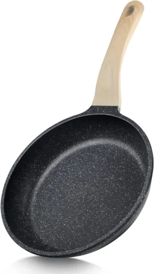HZHYSEA Nonstick Frying Pan Skillet Granite Coating Egg Omelet Pan 8 Inch Nonstick Pan with Woodgrain Handle, Non Stick Cooking Pans for All Stove Tops, PTFE PFOA Free, Induction Compatible