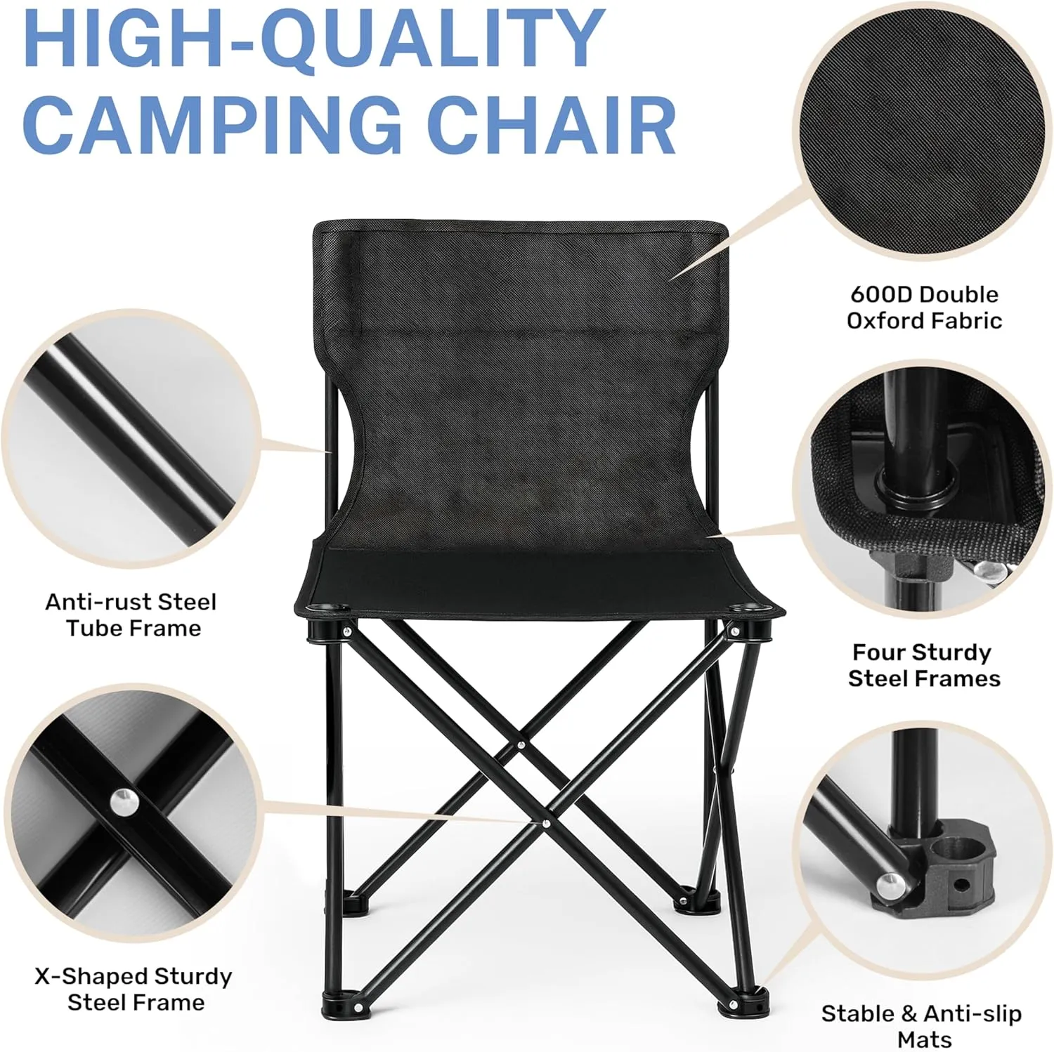 InfiniPower L Size Portable Folding Chair with Carry Bag, Lightweight Camping Chair for Camp, Outdoor Chair for Adults, Sports, Beach, Hiking, Backpacking, Garden