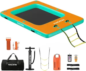 Inflatable Floating Dock, Portable Inflatable Island Platform, with Air Pump, Repair Kit & Carry Bag, Inflatable Dock Platform for Swimming, Lake, Pool, Beach
