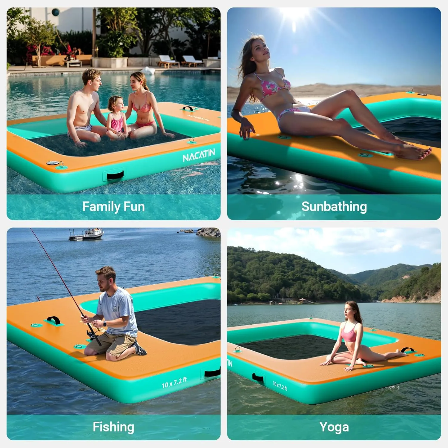 Inflatable Floating Dock, Portable Inflatable Island Platform, with Air Pump, Repair Kit & Carry Bag, Inflatable Dock Platform for Swimming, Lake, Pool, Beach