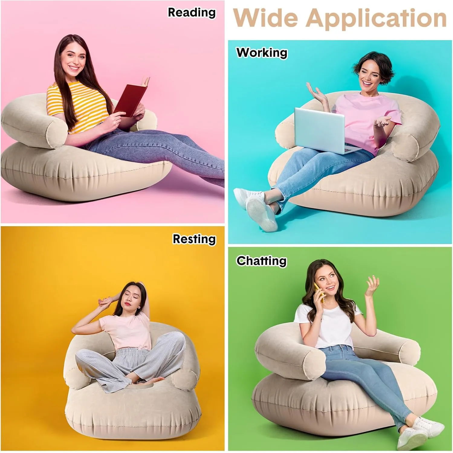 Inflatable Lounge Chair Deck Chair Lazy Sofa, Blow Up, Folding, Portable Couch for Home, Office Balcony, Floor Seating(Grey,2 Pcs)