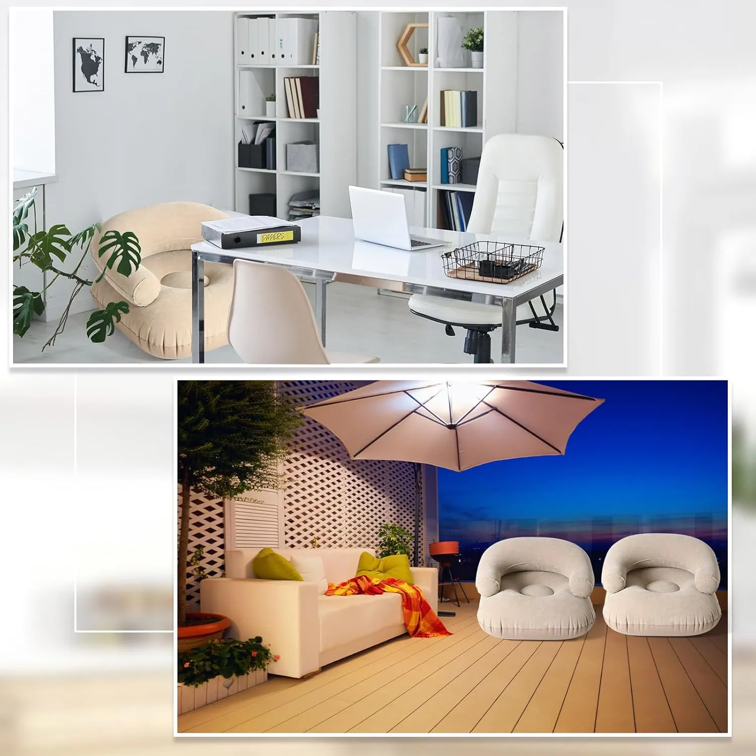 Inflatable Lounge Chair Deck Chair Lazy Sofa, Blow Up, Folding, Portable Couch for Home, Office Balcony, Floor Seating(Grey,2 Pcs)