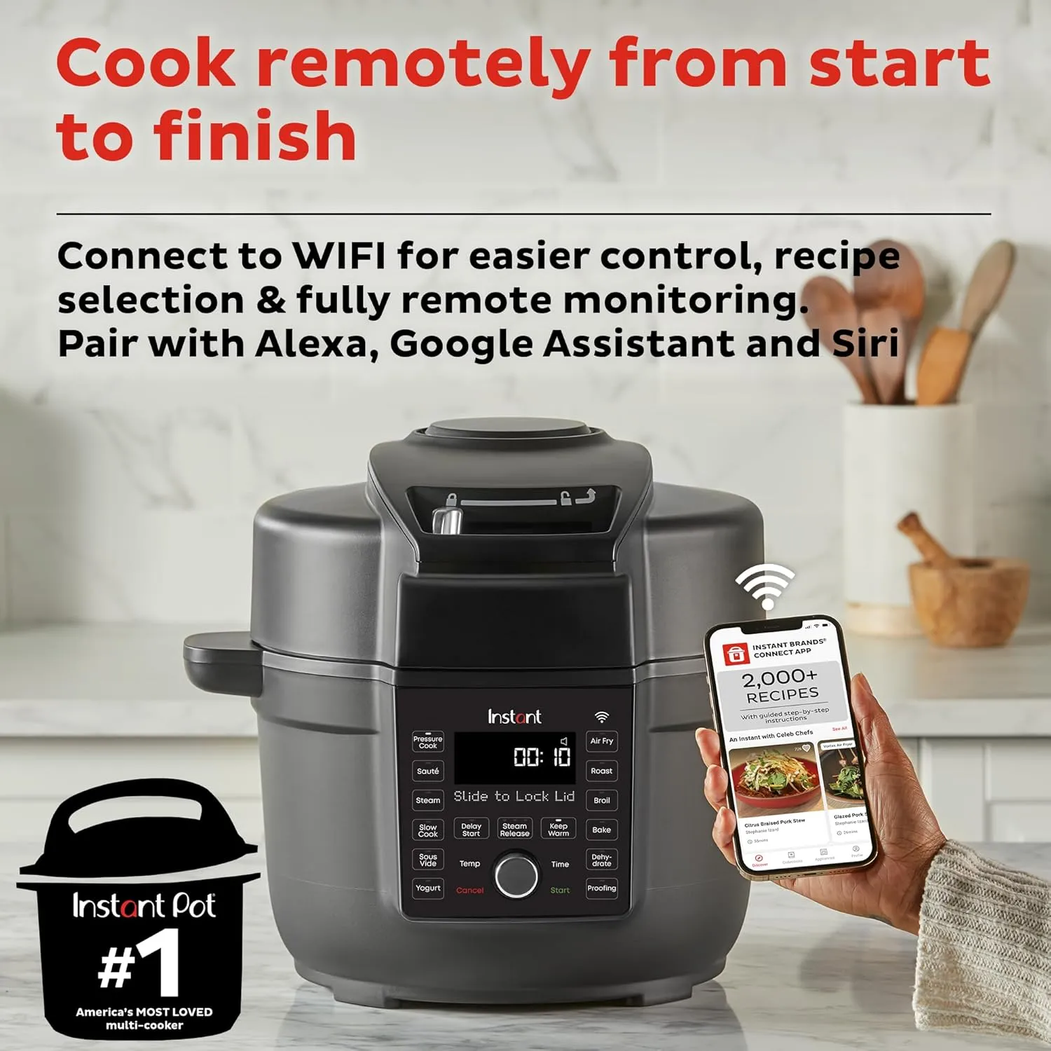 Instant Pot 6.5 Quart Duo Crisp Ultimate Lid with WIFI, 13-in-1 Air Fryer and Pressure Cooker Combo, Sauté, Slow Cook, Bake, Steam, Warm, Roast, Dehydrate, Sous Vide, & More, Includes App with Recipes