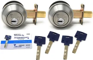 Interactive  Cronus High Security Grade 2 Single Cylinder Dead-Bolt w/Thumb Turn. Commercial or Residential Metal or Wood Doors (5) Stainless Steel - Two Keyed Alike)