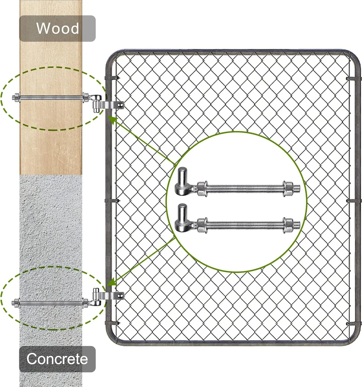 J Bolt Gate Hinge, 304 Stainless Steel Farm Gate Hinges, M12 x 10'' Gate Hinge Bolt 5/8'' for Chain Link Fence/Farm/Wooden Fence/Driveway, Supports up to 500lbs, 4pcs