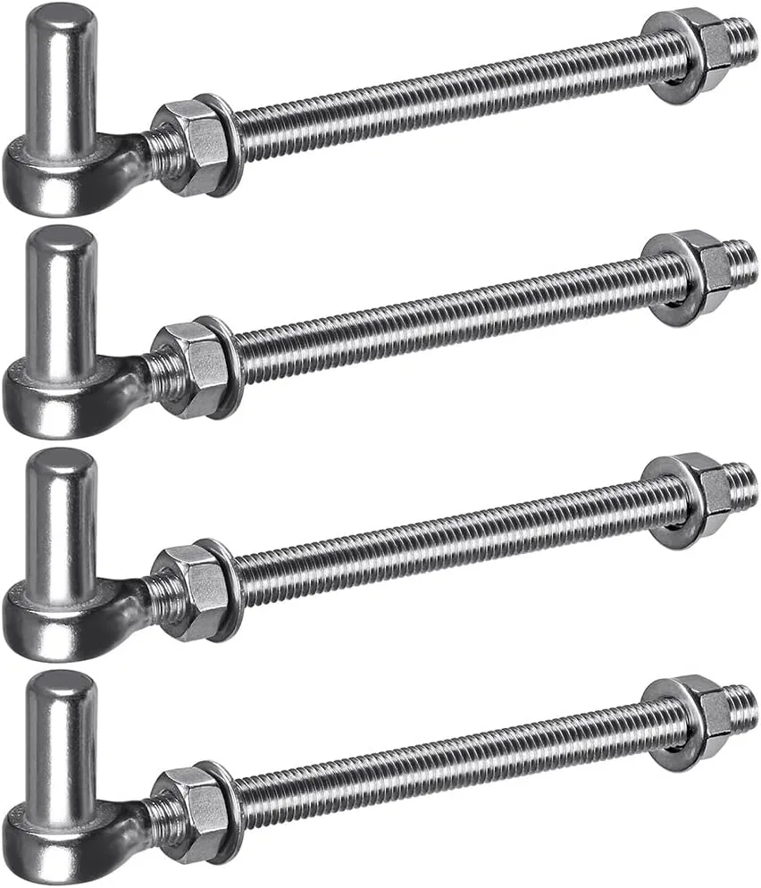 J Bolt Gate Hinge, 304 Stainless Steel Farm Gate Hinges, M12 x 10'' Gate Hinge Bolt 5/8'' for Chain Link Fence/Farm/Wooden Fence/Driveway, Supports up to 500lbs, 4pcs