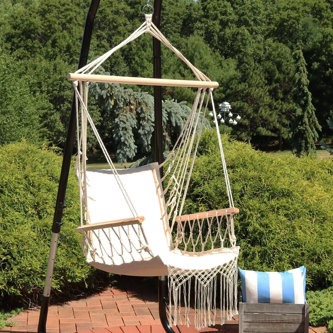 Jacklyn Polycotton Indoor or Outdoor Hammock Hanging Chair with Armrests - Natural Dakota Fields