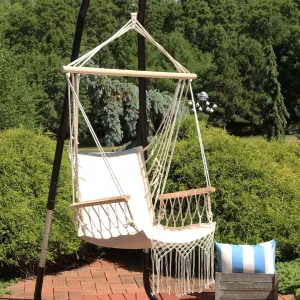 Jacklyn Polycotton Indoor or Outdoor Hammock Hanging Chair with Armrests - Natural Dakota Fields