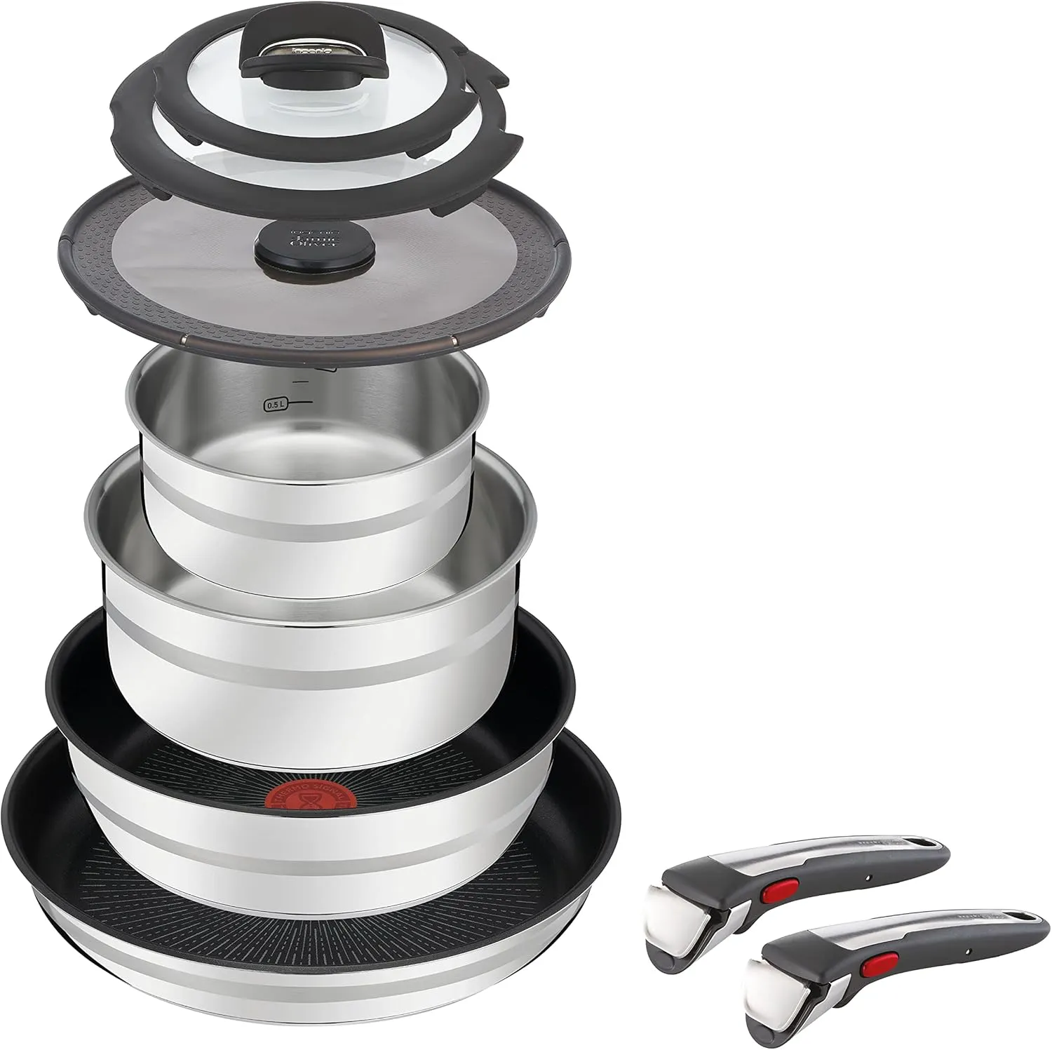 Jamie Oliver by Tefal L9769932 Set 9PCS G6 JO ING6 SS DE Stack.P&P STLS ST, Stainless Steel/Black