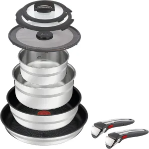 Jamie Oliver by Tefal L9769932 Set 9PCS G6 JO ING6 SS DE Stack.P&P STLS ST, Stainless Steel/Black