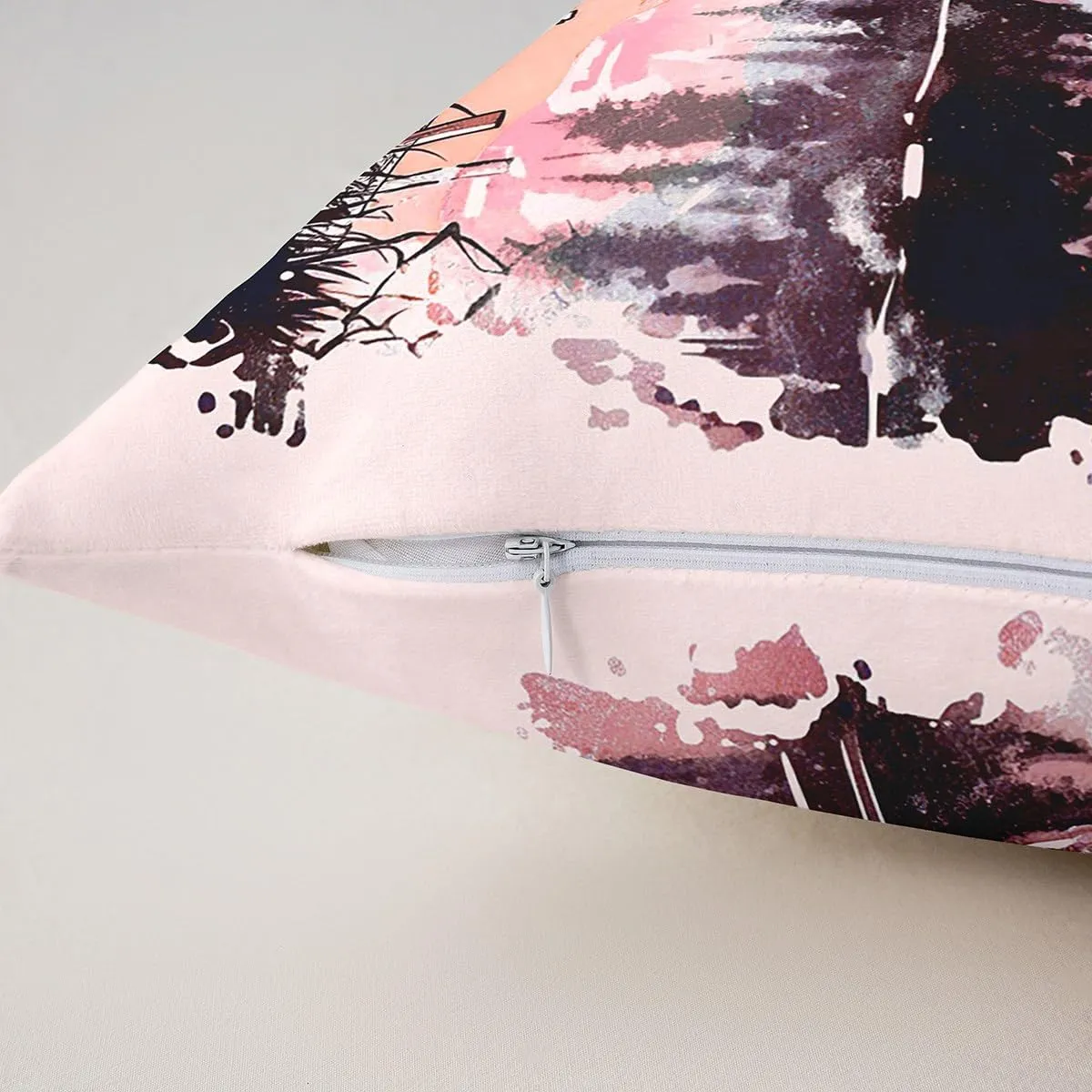 jejeloiu Pink Lake Throw Pillow Covers Set of 2 24 x 24-Inch Kids Lakeside Fishing Reversible Cushion Case Boys Girls Teens Cabin Mountain Pillowcases for Sofa Couch Bed Tree Decor for Indoor Outdoor