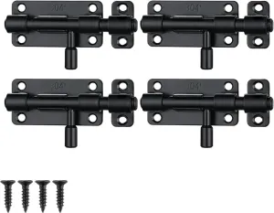 JQK Door Security Slide Latch Lock Barrel Bolt, 304 Stainless Steel Sliding Gate Latches Thickened 1.4mm with Padlock Hole, Black, 4 Pack HBB120-BK-P4