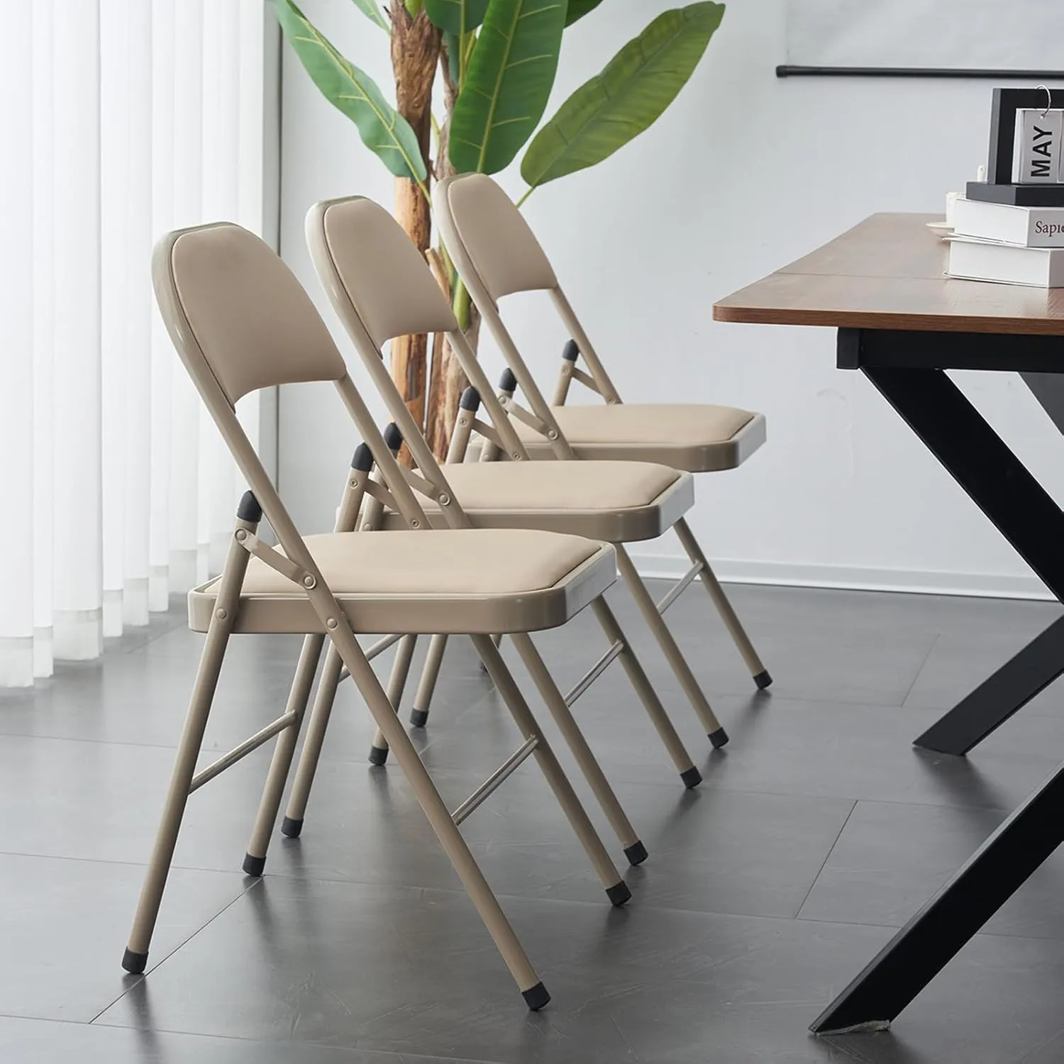 Karl home 4 Pack Brown Folding Chairs with Padded Seats for Outdoor & Indoor, Portable Stackable Commercial Seat with Steel Frame for Events Office Wedding Party, 330lbs Capacity