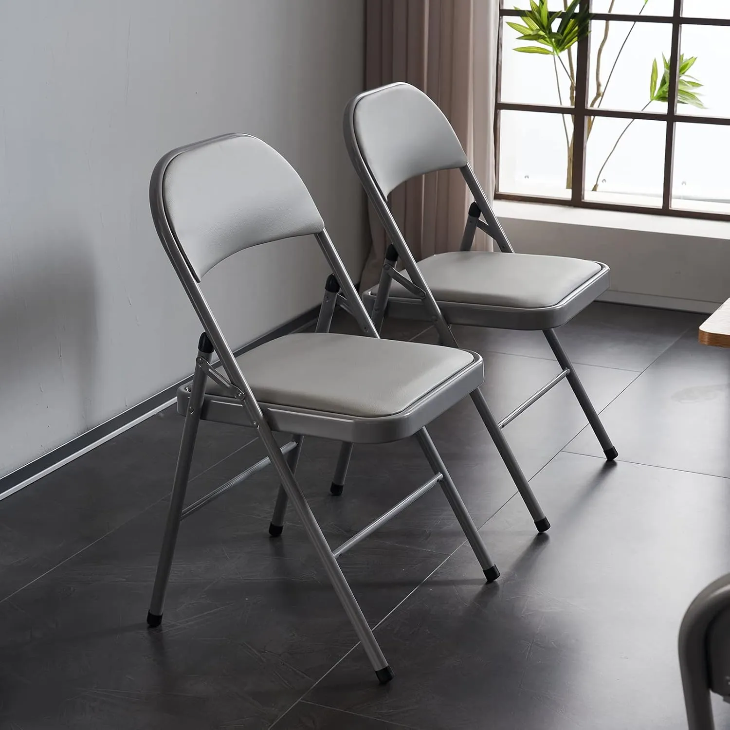 Karl home 4 Pack Grey Folding Chairs with Padded Seats for Outdoor & Indoor, Portable Stackable Commercial Seat with Steel Frame for Events Office Wedding Party, 330lbs Capacity