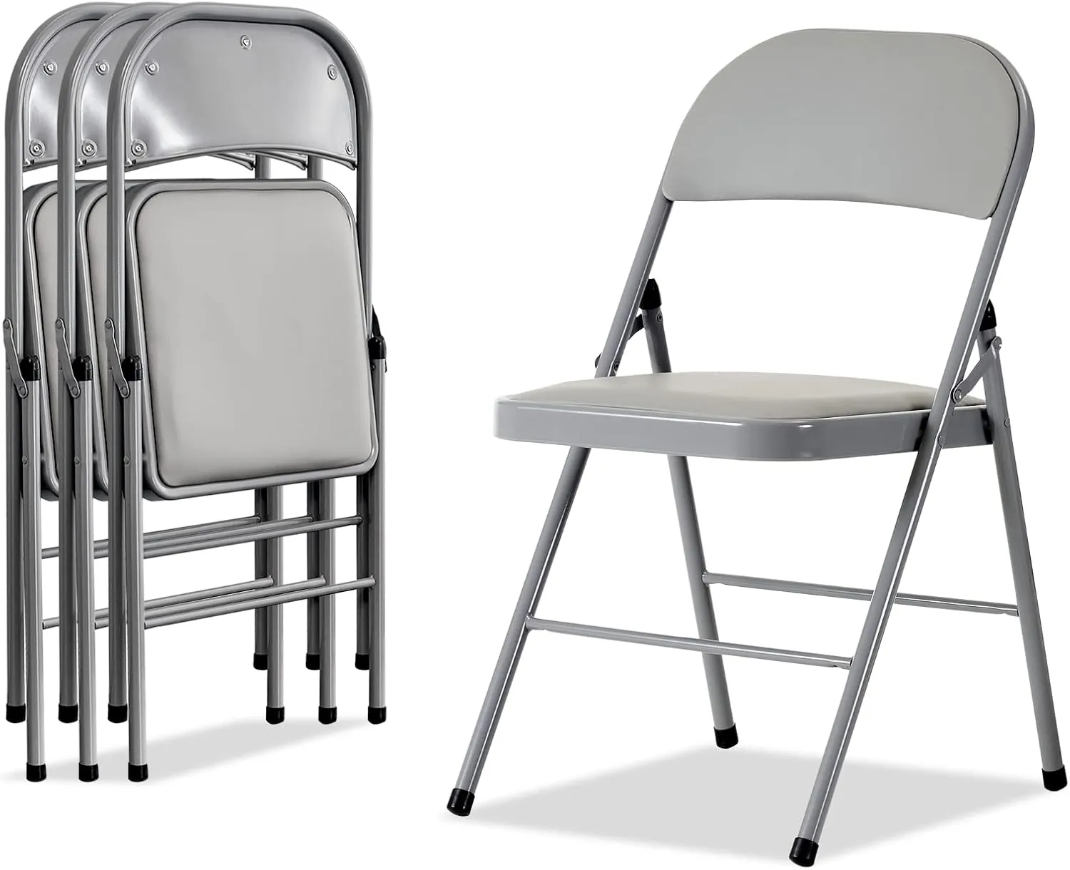 Karl home 4 Pack Grey Folding Chairs with Padded Seats for Outdoor & Indoor, Portable Stackable Commercial Seat with Steel Frame for Events Office Wedding Party, 330lbs Capacity