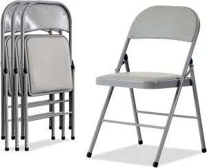 Karl home 4 Pack Grey Folding Chairs with Padded Seats for Outdoor & Indoor, Portable Stackable Commercial Seat with Steel Frame for Events Office Wedding Party, 330lbs Capacity