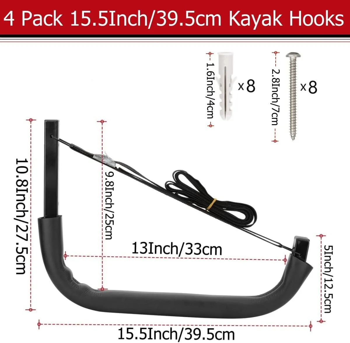 Kayak Storage Hooks, Wall Mount Garage Canoe Storage Hangers for Kayaks or Paddleboards, Heavy Duty Wall Rack