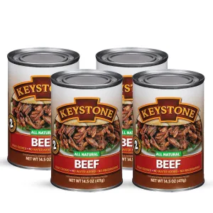 Keystone Meats All Natural Heat and Serve Canned Beef 14.5 Oz Fully Cooked Canned Meat Long Shelf Life Emergency Survival Canned Food Ready to Eat No Preservatives Gluten Free Made in USA Pack of 4