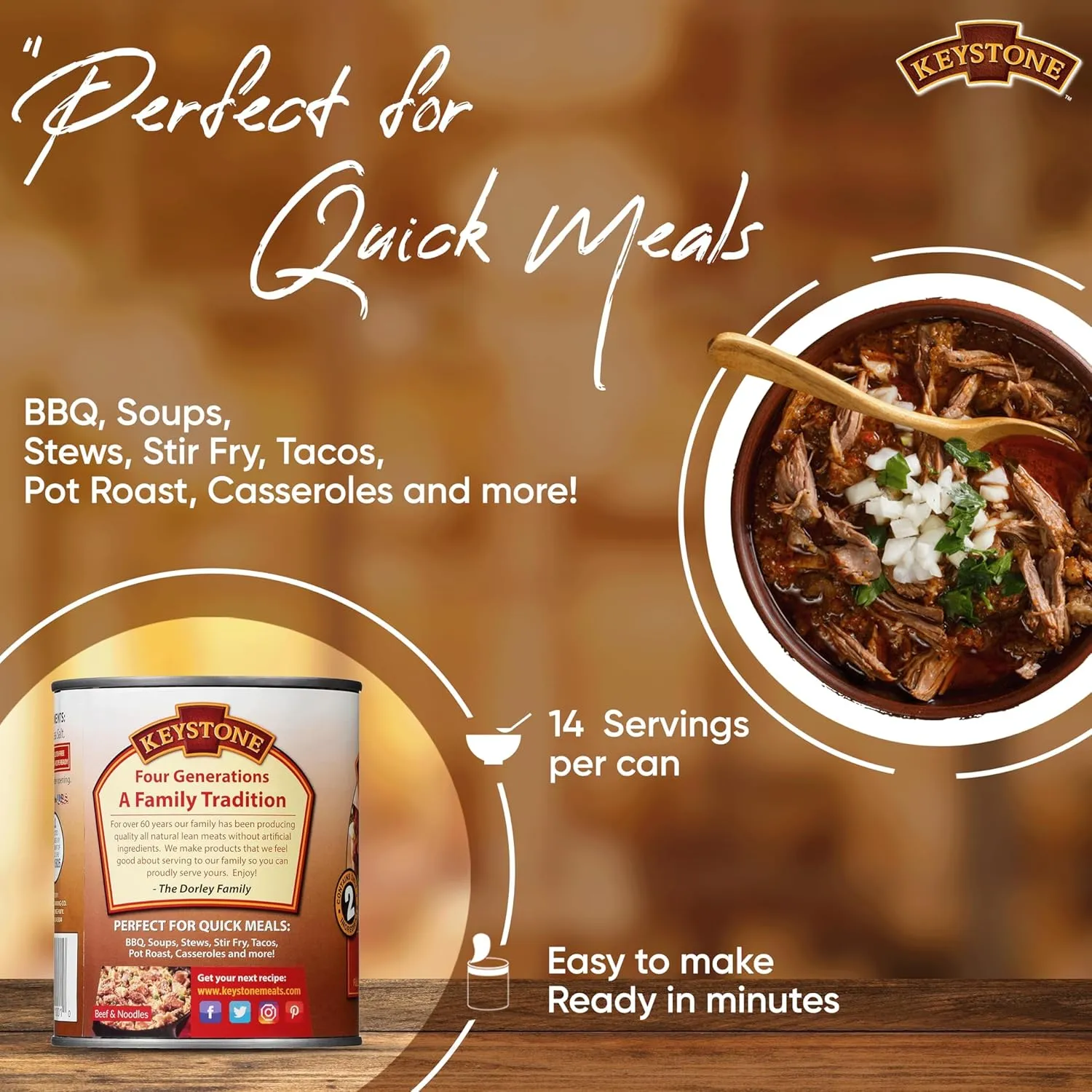 Keystone Meats All Natural Heat and Serve Canned Beef 28 Oz Fully Cooked Canned Meat Long Shelf Life Emergency Survival Canned Food Ready to Eat No Preservatives Gluten Free Made in USA Pack of 12