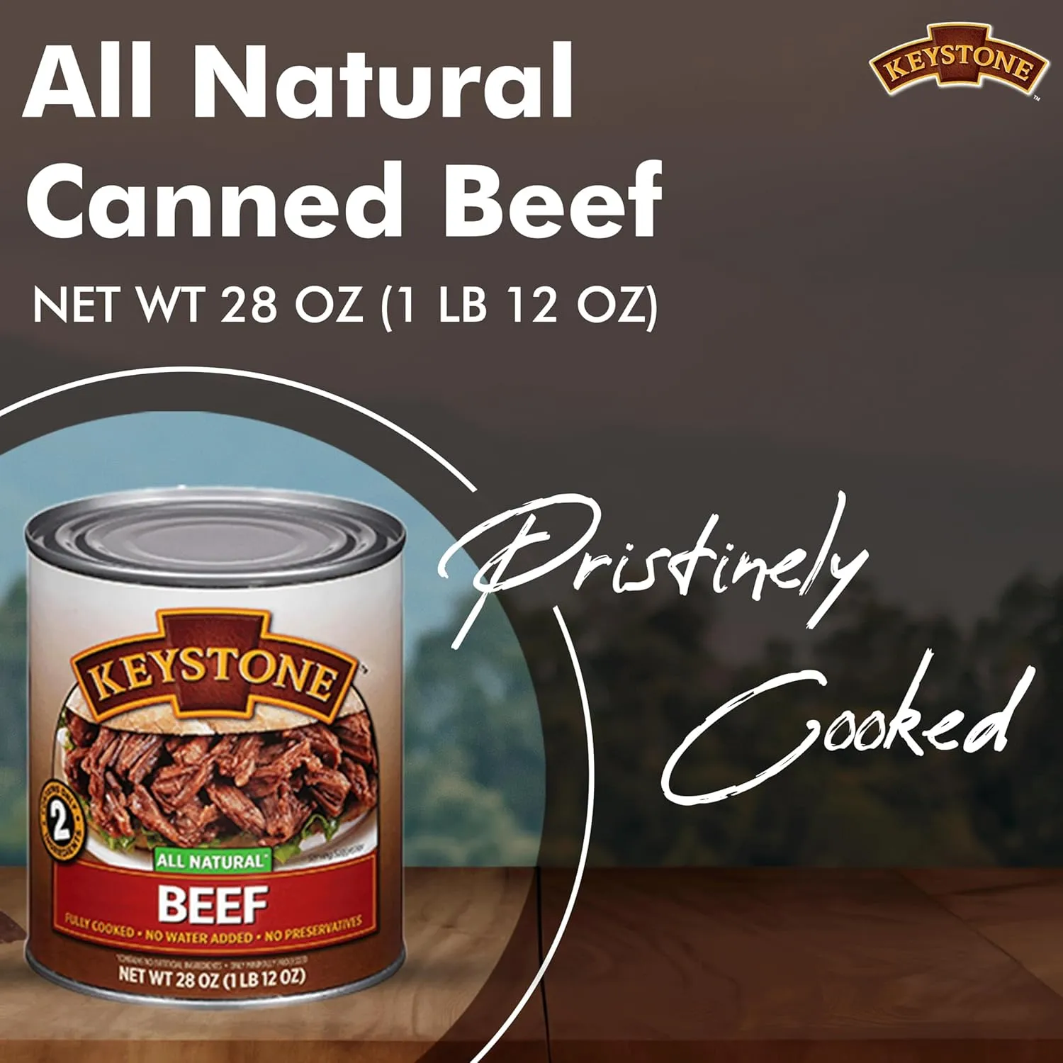 Keystone Meats All Natural Heat and Serve Canned Beef 28 Oz Fully Cooked Canned Meat Long Shelf Life Emergency Survival Canned Food Ready to Eat No Preservatives Gluten Free Made in USA Pack of 12