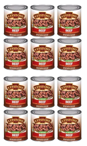 Keystone Meats All Natural Heat and Serve Canned Beef 28 Oz Fully Cooked Canned Meat Long Shelf Life Emergency Survival Canned Food Ready to Eat No Preservatives Gluten Free Made in USA Pack of 12