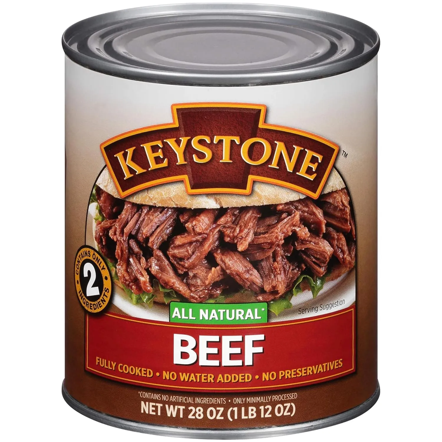Keystone Meats All Natural Heat and Serve Canned Beef 28 Oz Fully Cooked Canned Meat Long Shelf Life Emergency Survival Canned Food Ready to Eat No Preservatives Gluten Free Made in USA Pack of 12