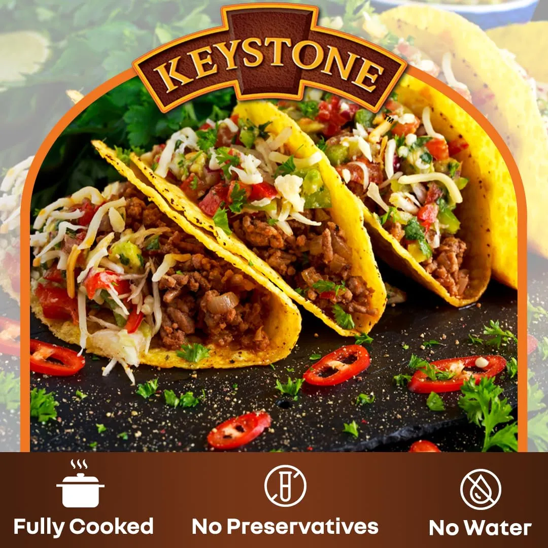 Keystone Meats All Natural Heat and Serve Ground Beef 14 Oz Fully Cooked Canned Meat Shelf Stable Emergency Survival Canned Food Ready to Eat No Preservatives Gluten Free Made in USA Pack of 3