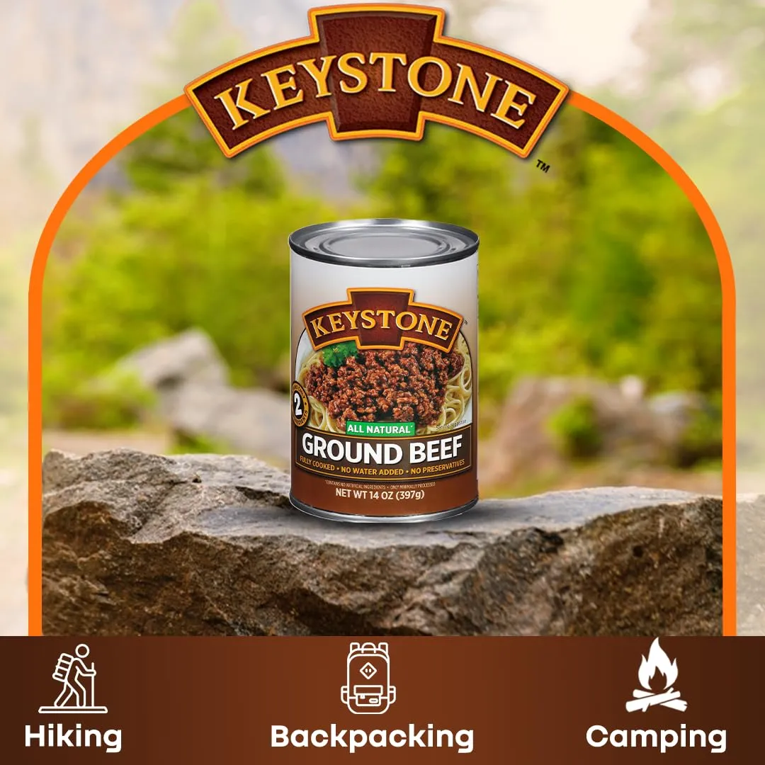 Keystone Meats All Natural Heat and Serve Ground Beef 14 Oz Fully Cooked Canned Meat Shelf Stable Emergency Survival Canned Food Ready to Eat No Preservatives Gluten Free Made in USA Pack of 3