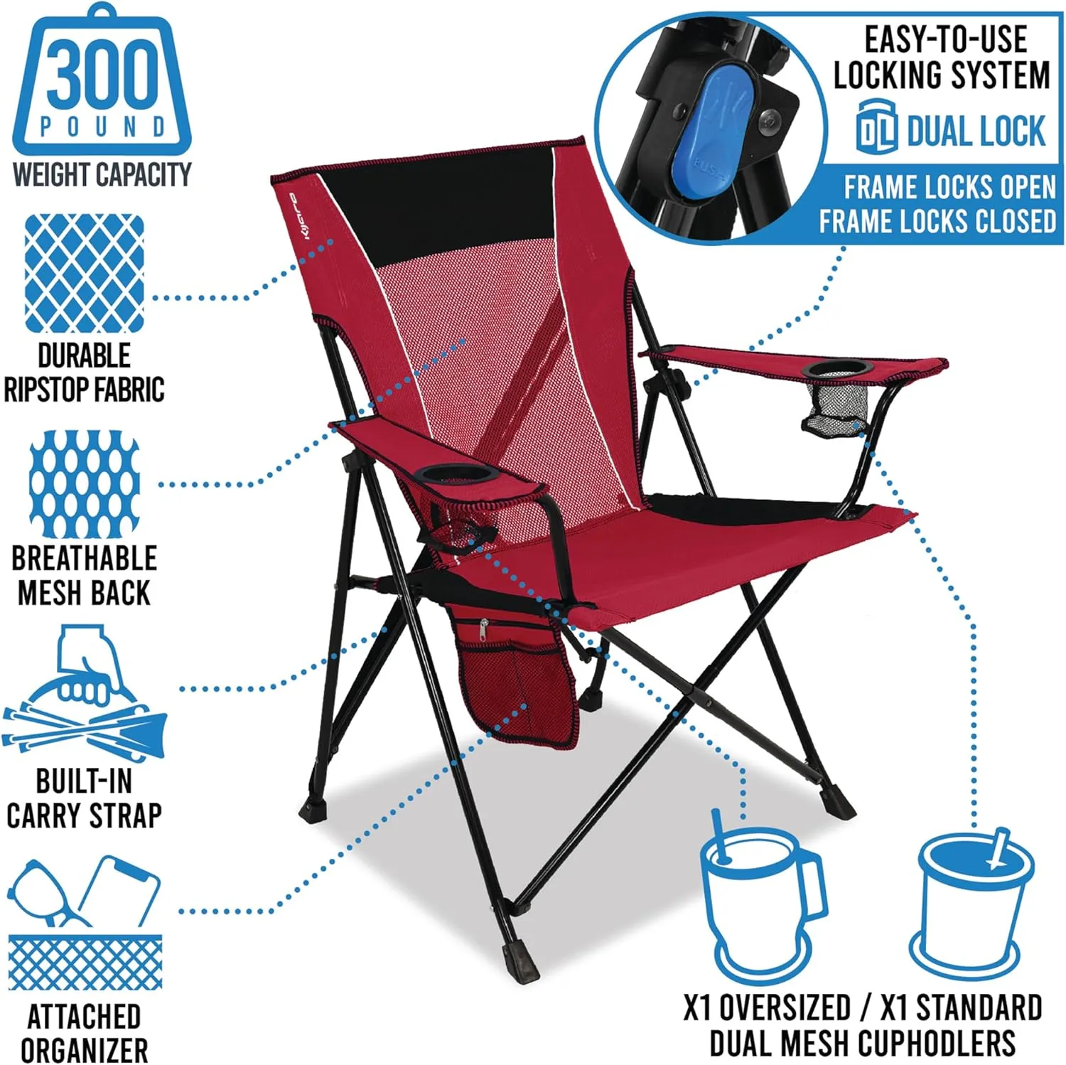 Kijaro Sports Fan Folding Chair, 26" L x 35.5" W x 37" H, Cleveland Browns
