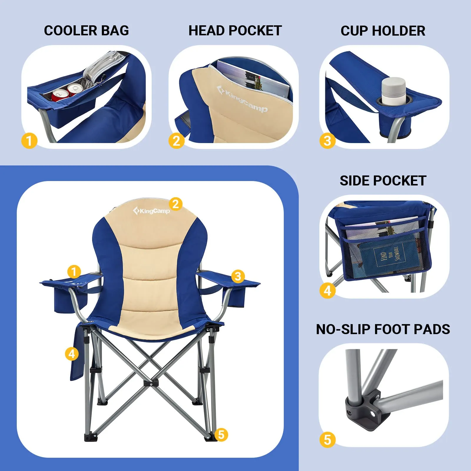 KingCamp Camping Armchair Heavy Duty Ergonomic Padded Arm Chair
