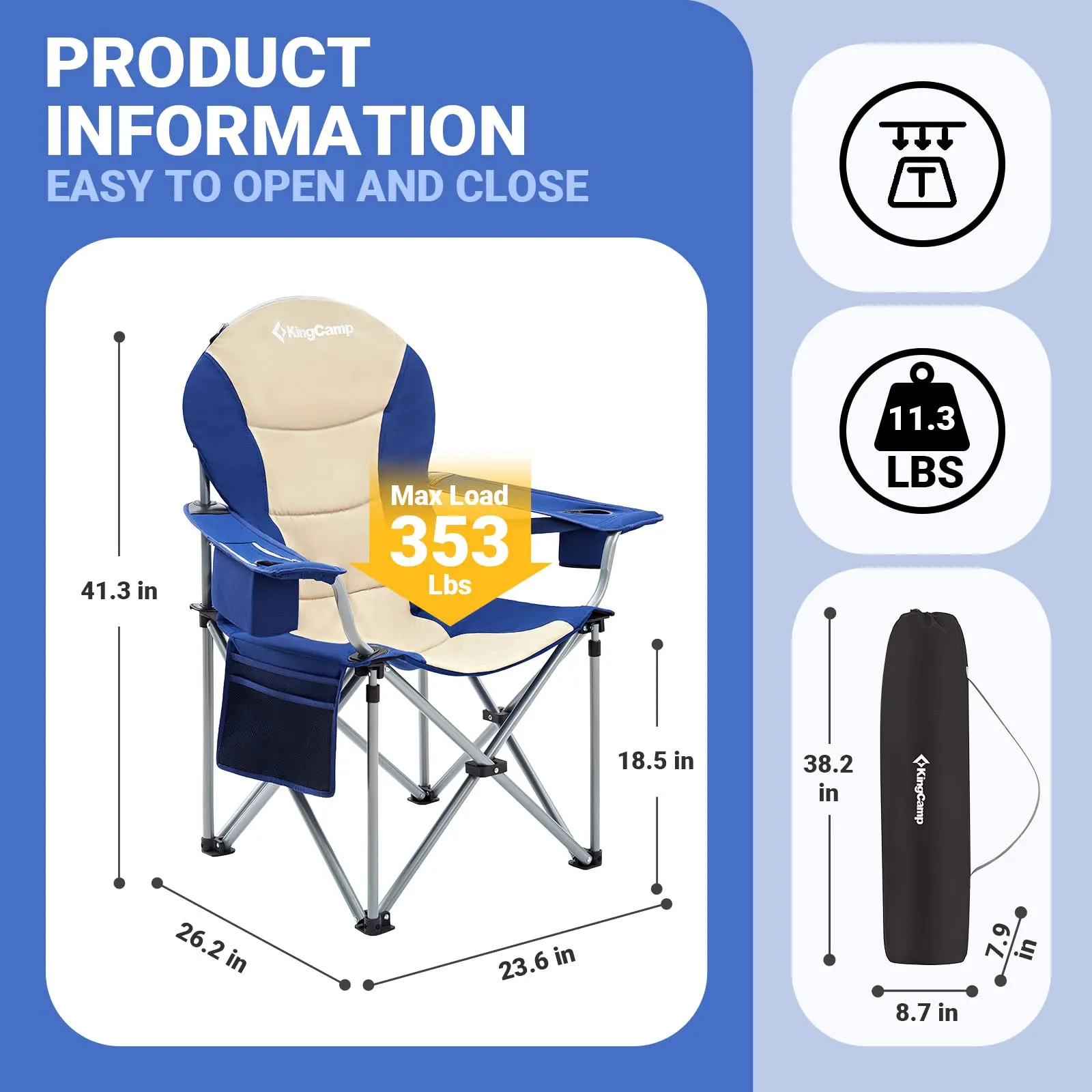 KingCamp Camping Armchair Heavy Duty Ergonomic Padded Arm Chair