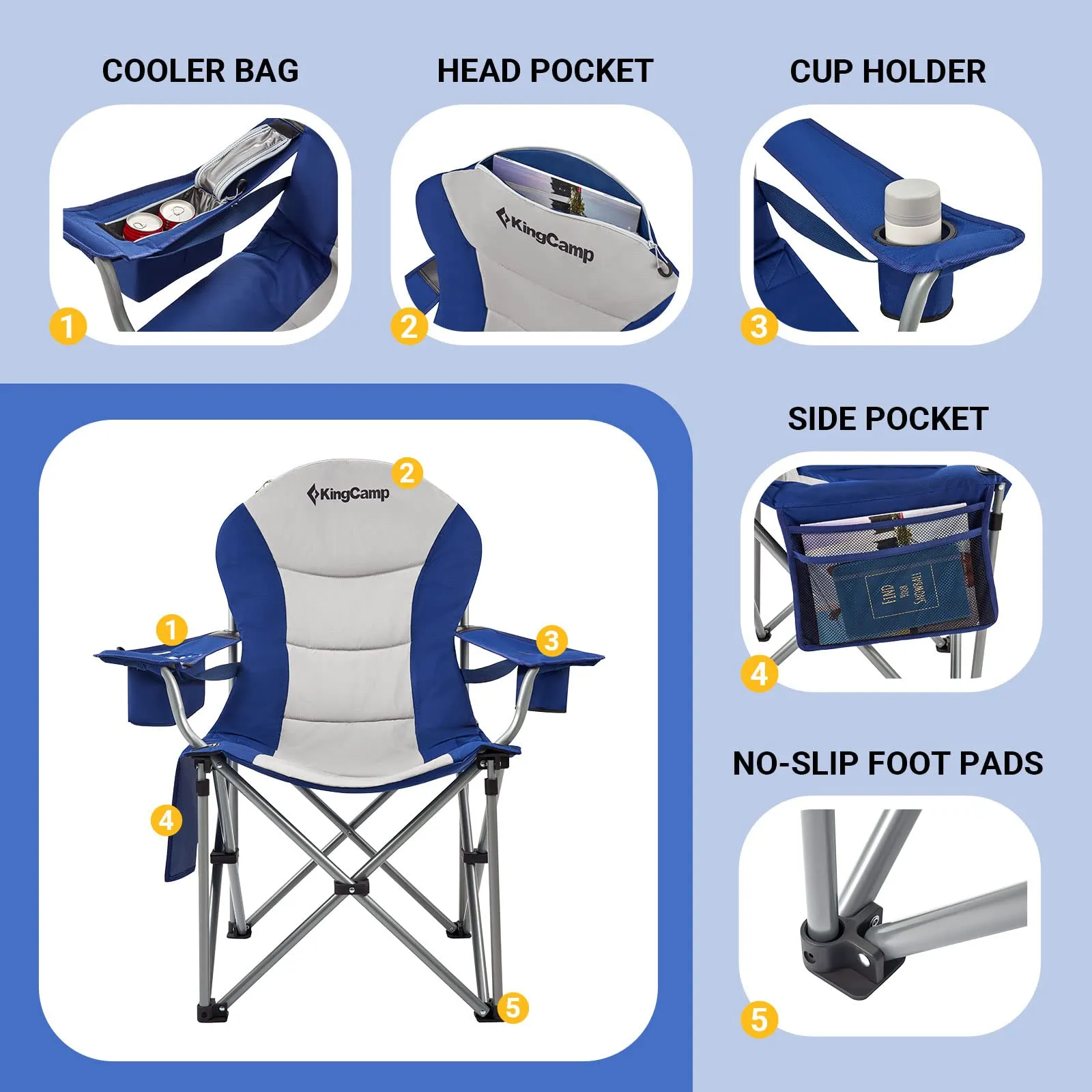 KingCamp Camping Armchair Heavy Duty Ergonomic Padded Arm Chair