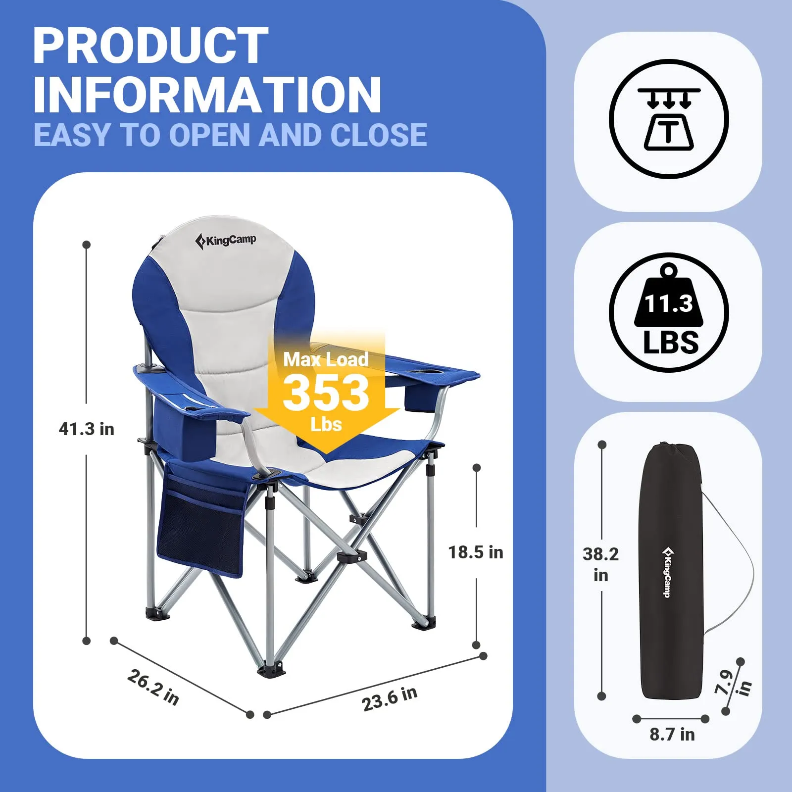 KingCamp Camping Armchair Heavy Duty Ergonomic Padded Arm Chair
