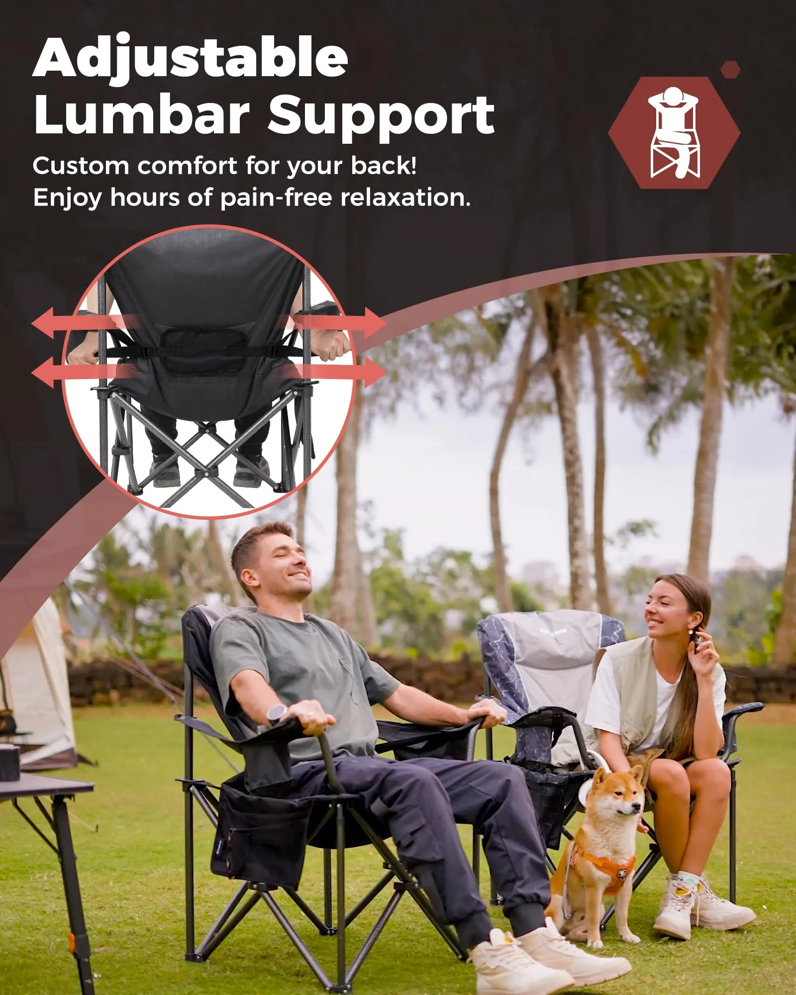 KingCamp JUNIPER C10 Oversized Folding Chair with Adjustable Lumbar Support