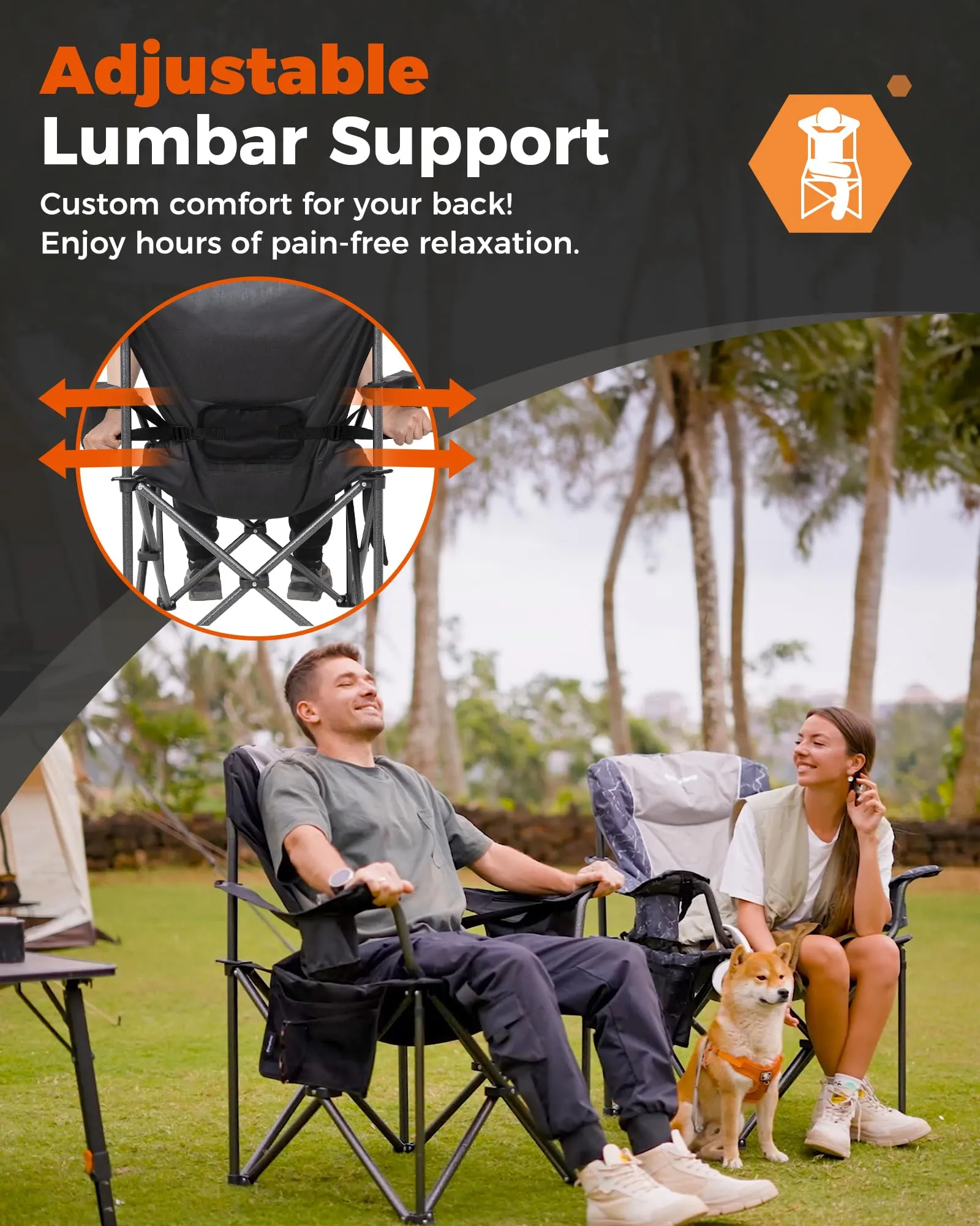 KingCamp JUNIPER C10 Oversized Folding Chair with Adjustable Lumbar Support