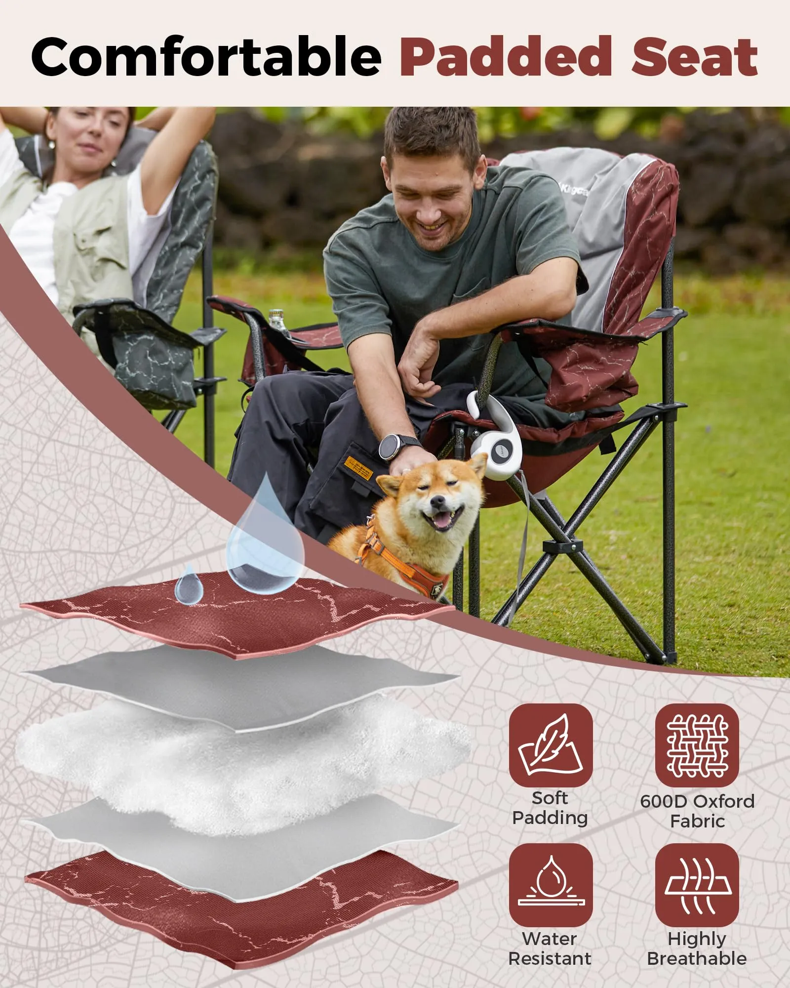 KingCamp JUNIPER C10 Oversized Folding Chair with Adjustable Lumbar Support