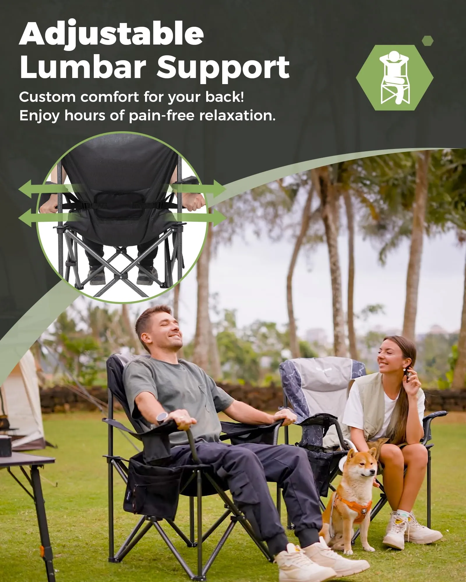 KingCamp JUNIPER C10 Oversized Folding Chair with Adjustable Lumbar Support