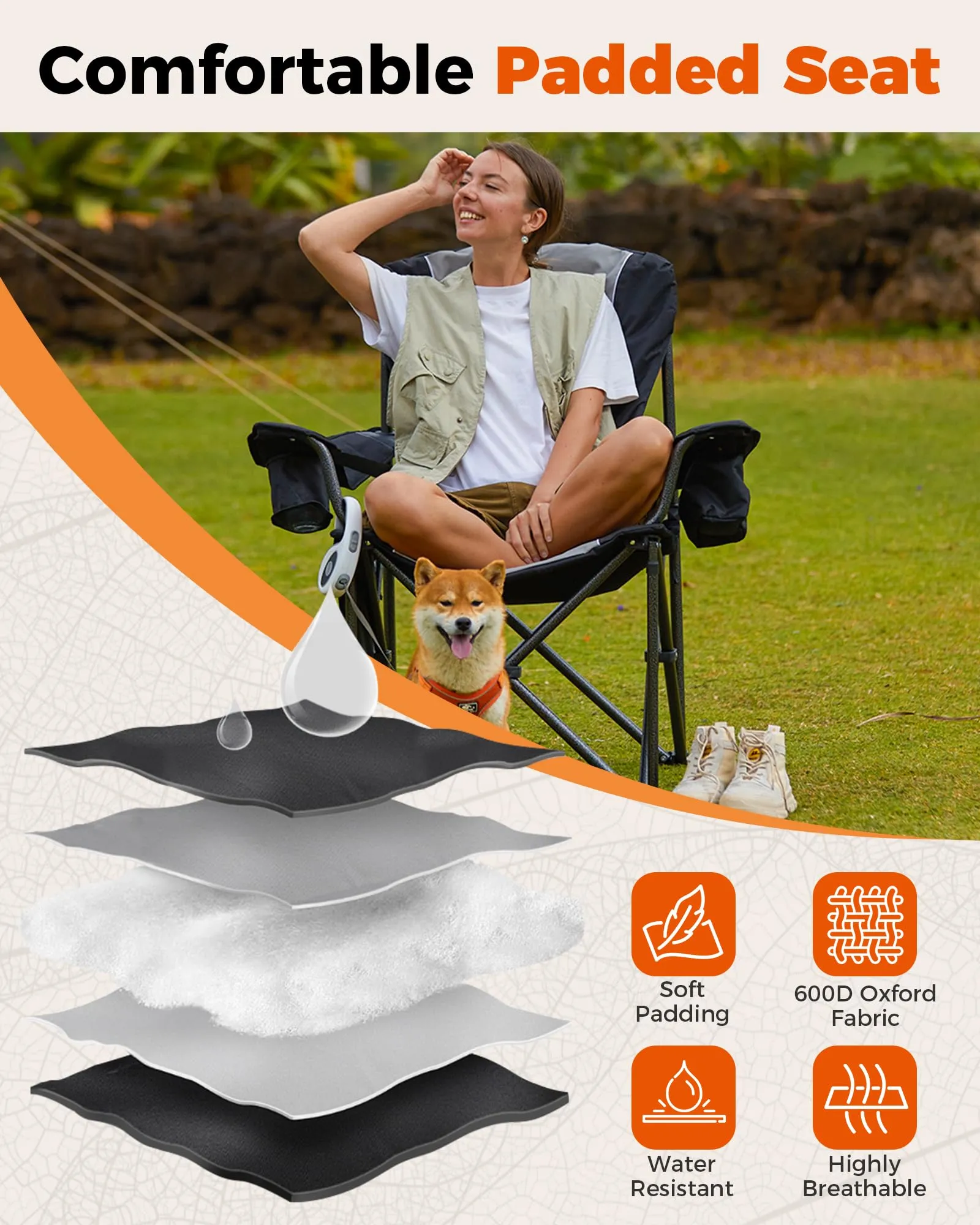 KingCamp JUNIPER C10 Oversized Folding Chair with Adjustable Lumbar Support