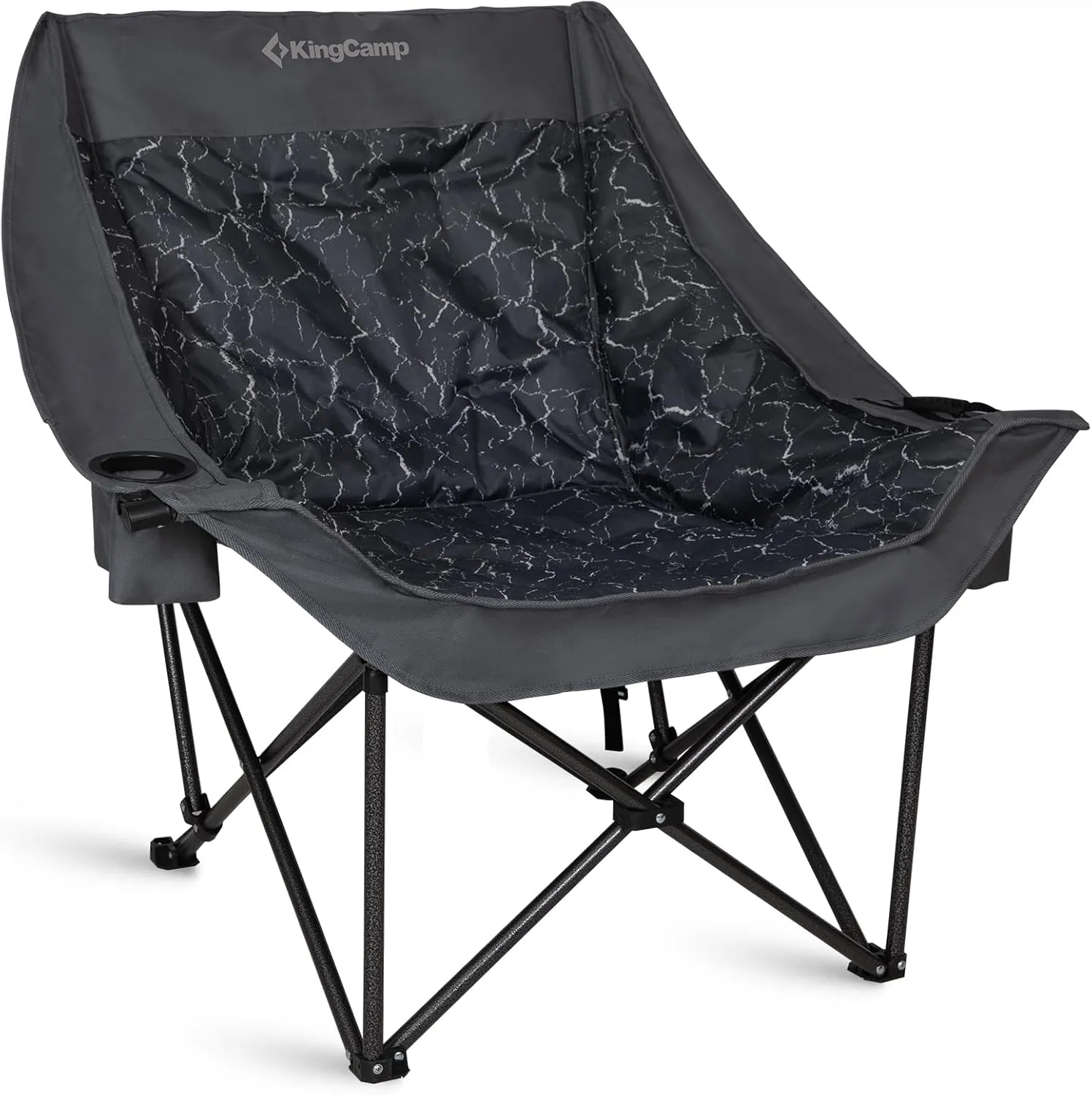 KingCamp Oversized Camping Chair Outdoor Portable Bucket Chair Heavy Duty Extra Large Moon Saucer Folding Chair for Adults, Supports 300lbs with Cooler Bag for Sports, Festival, Lawn