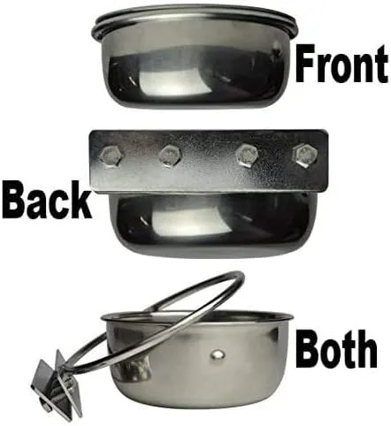 Kings Cages Stainless Steel 5 oz Quick Lock Cup Cage Coop Clamp Bolt Bird Cages Dog Food Water Bowl Feeder Crate Kennel Pet Dish Small Feeding