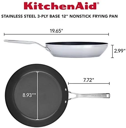 KitchenAid 3-Ply Base Brushed Stainless Steel Nonstick Fry Pan/Skillet, 12 Inch