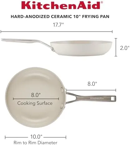 KitchenAid Hard Anodized Ceramic Nonstick Cookware Frying Pan/Skillet, 10 Inch Non Stick Fry Pan with Stainless Steel Handle - Porcelain White