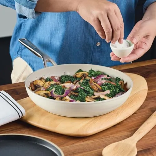 KitchenAid Hard Anodized Ceramic Nonstick Cookware Frying Pan/Skillet, 10 Inch Non Stick Fry Pan with Stainless Steel Handle - Porcelain White