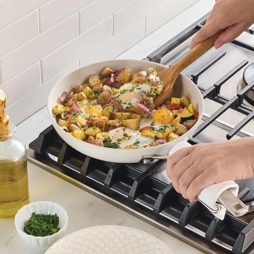 KitchenAid Hard Anodized Ceramic Nonstick Cookware Frying Pan/Skillet, 10 Inch Non Stick Fry Pan with Stainless Steel Handle - Porcelain White