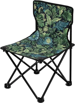 KLL William Morris Daisy Dark Blue Compact Camp Chairs Lightweight Collapsible Chair with Carrying Bag Travel Chair for Ice Fishing Camping
